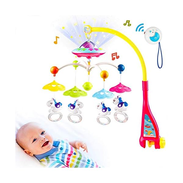 Bitcircuit Musical Baby Crib Mobile Toy With Lights And Music Star Projector Timing Function Cartoon Rattles Remote Control Music Box With 150 Melodies For Newborn Sleep Crib Bedding And Baby Bedding