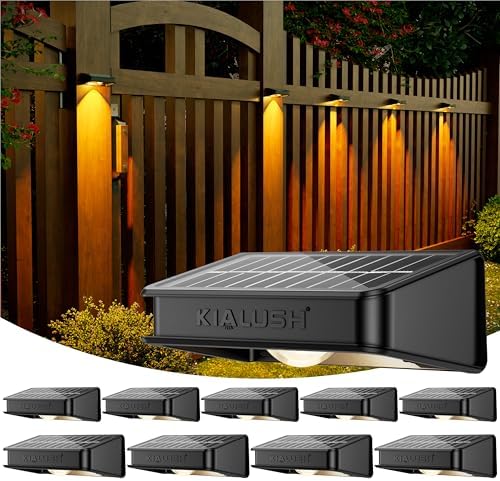 KIALUSH 10 Pack Solar Fence Lights - 3 Modes, 9 Colors Outdoor Solar Lights, Waterproof IP 65, 35lm for Step, Stair, Deck, Wall, Patio, Walkway, Porch