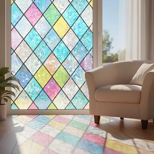 Película decorativa para ventana con patrón diamante miniatura 2