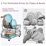 BOOSINY 2 Tier Black Large Stainless Steel Dish Drainers Drying Rack for Kitchen Counter with Drainboard, Rust Proof Metal, Space Saving, Modern Aesthetic, Compact Plates Strainers with Extra Mat - Image 3
