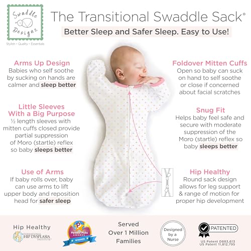 Image of SwaddleDesigns Transitional Swaddle Sack, Arms Up Half-Length Sleeve & Mitten, Most Gradual Transition Swaddle for Newborn