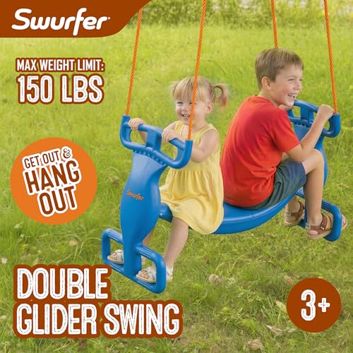 Swurfer Glider Swing for Kids - Outdoor Dual Swingset for Backyard Playset, Back-to-Back Swingset Accessories, Kids Outdoor Play Equipment, Heavy Duty, Easy Install, Up to 150lbs, Age 3+, Blue/Orange by Swurfer - Image 2