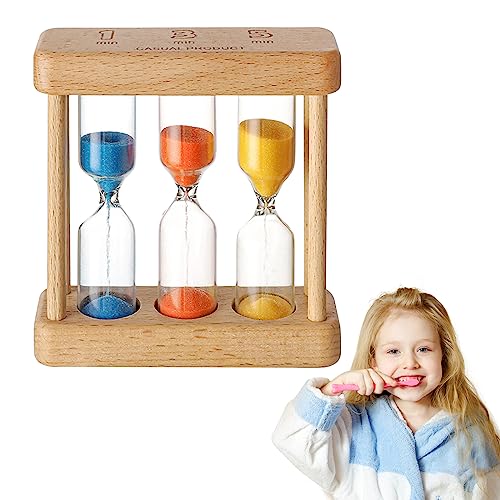 Sand Timer, 3 Colors Hourglass Timer, 1+3+5 Minute Mini Wooden Hourglass Clock, Sand Timers for Kids Kitchen Cooking Timer