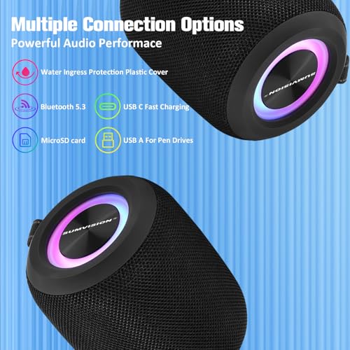 Sumvision Monic Wave Portable Bluetooth Speaker True Wireless Stereo Speakers 3D Sound Enhance RGB 21Hr 1800mAh Long Life Battery Bluetooth 5.4 USB C Fast Charge Drop Protect UK Design UK Tech Support - Image 6