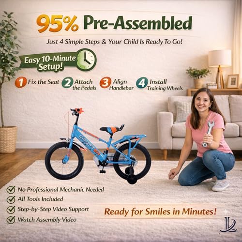 Image of longrun 16 Inch Cycle for Kid | Bicycle for Kids with Training Wheels | Just Plug and Play | Easy 4 Steps Installation, 95% Fitted | Kids Cycle for 4 to 7 Years Boys and Girls (Blue)