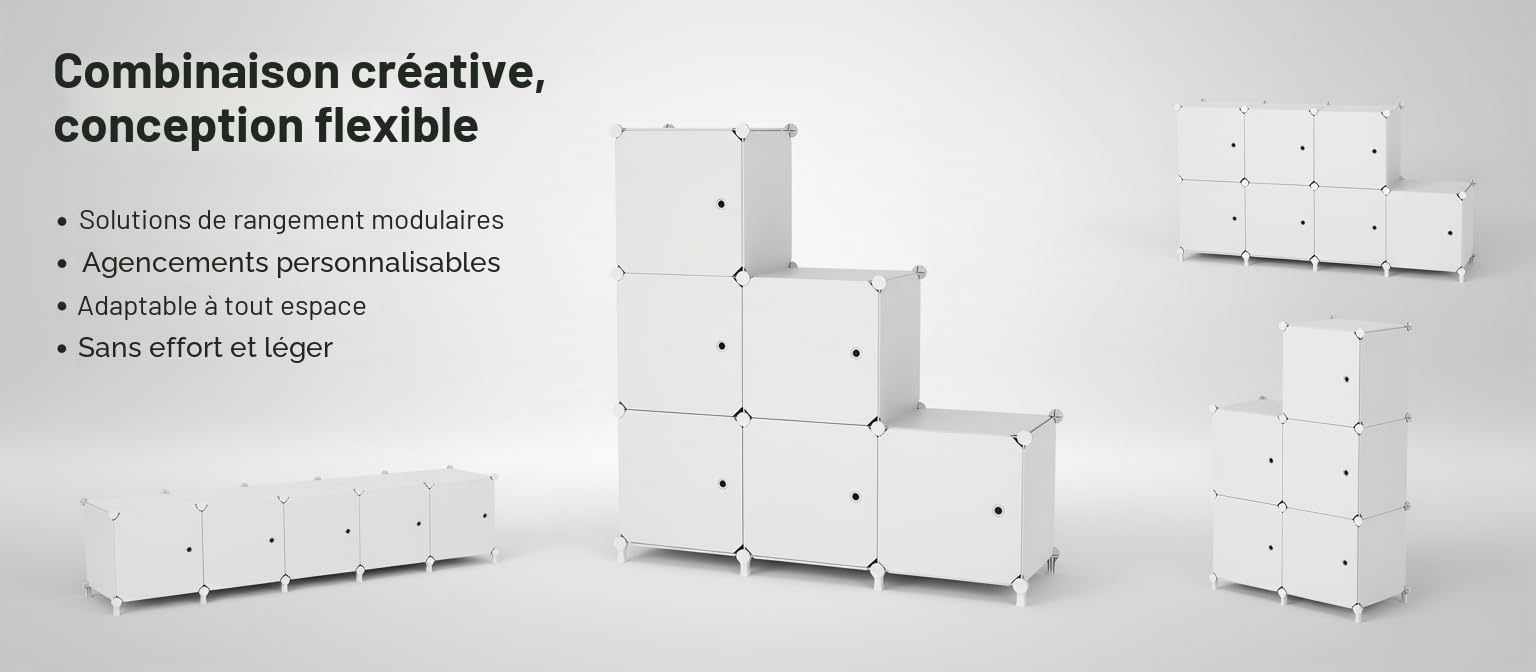6 Cubes avec Portes, Rangement cubique pour Chambre à Coucher, Armoire et Dessous d'escalier, 30x30x30cm Compartiments, Rangement de Placard économisant de l'espace, Blanc ATTSL6002