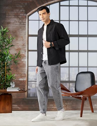 Image of Styli Men Solid Balloon Fit Jeans | Stretchable & Comfort, Mid-Rise Casual Denim Pants for Everyday Wear |Machine Washable
