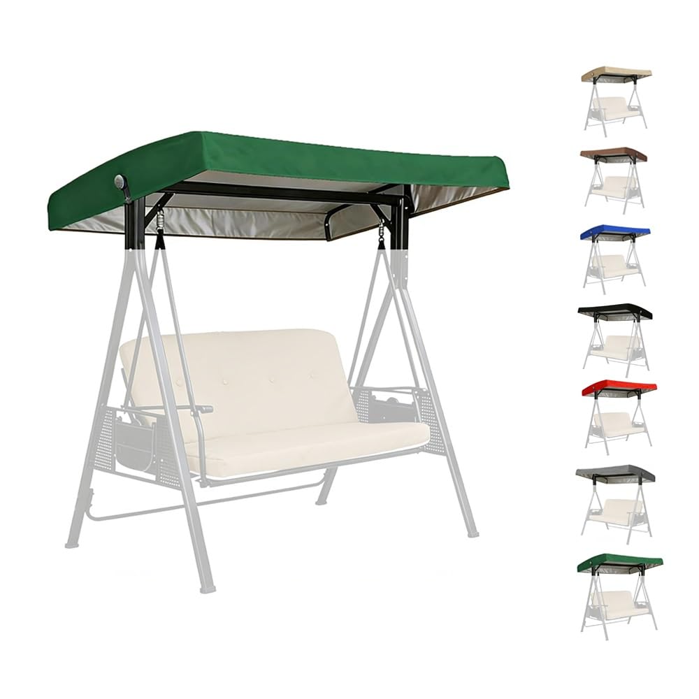 BEWEGNLNHK ﻿75''x47'' Outdoor Swing Canopy Replacement Top Cover, Sun Shade Swing Canopy Replacement Cover, 2 3 Seater Waterproof Porch Swing Canopy Replacement Top(Dark Green)