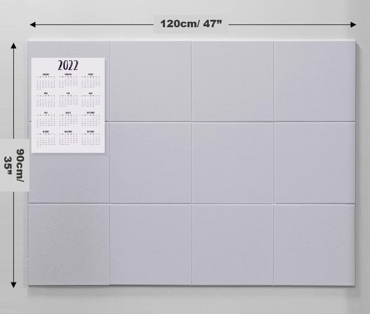 Felt Wall Tiles | Large Cork Board Alternative | Aesthetic Felt Bulletin Board for Office, Home & Classroom | Large Cork Boards for Walls Pinboard (12-Pack) | Gray White
