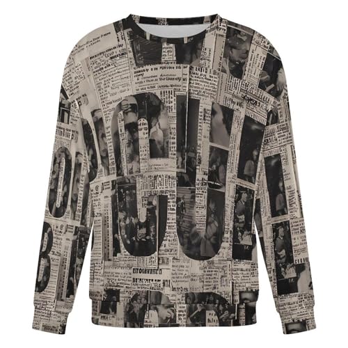 Newspaper Print Fall Casual Loose Long Sleeve Crewneck Pullover Sweatshirt for Men And Women4