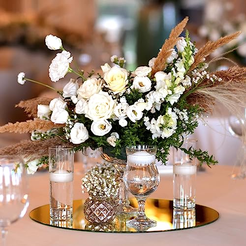 Image of Thyle 6 Pcs 10 Inch Acrylic Round Mirrors for Tables Centerpieces Circle Mirrors Candle Plates for Wall Wedding Table Centerpieces for Baby Shower Party, Thickness 1 mm (Gold)