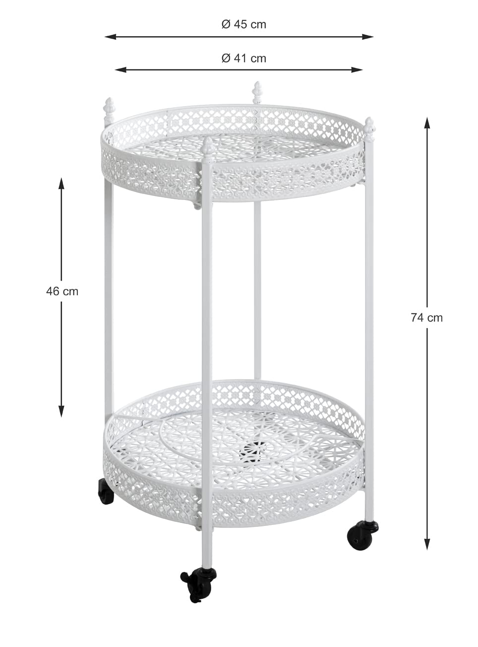 HAKU Carro de Servicio Blanco, Blanco, Metal, Metal - Dim.: AL 74 cm x diámetro 45 cm, Estilo: Muebles Costeros