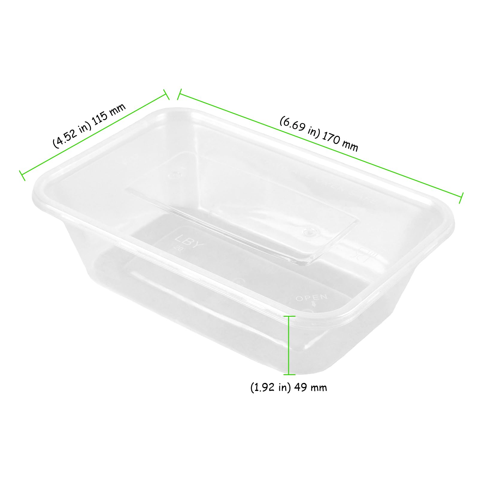 Lot de 100 récipients alimentaires rectangulaires en plastique avec couvercles, pour micro-ondes et congélateur - 750 ml