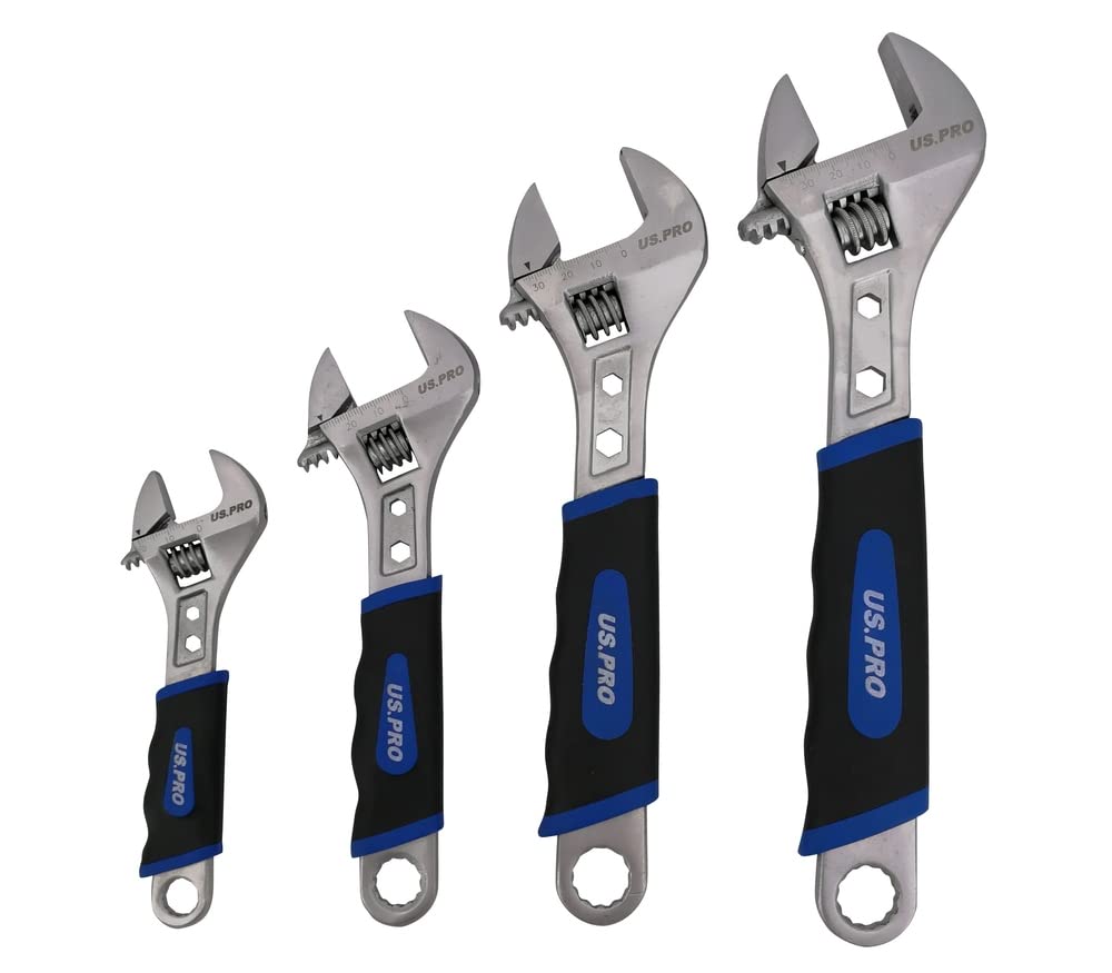 US Pro 4 Pc Adjustable Wrench Set, Chrome - Image 2
