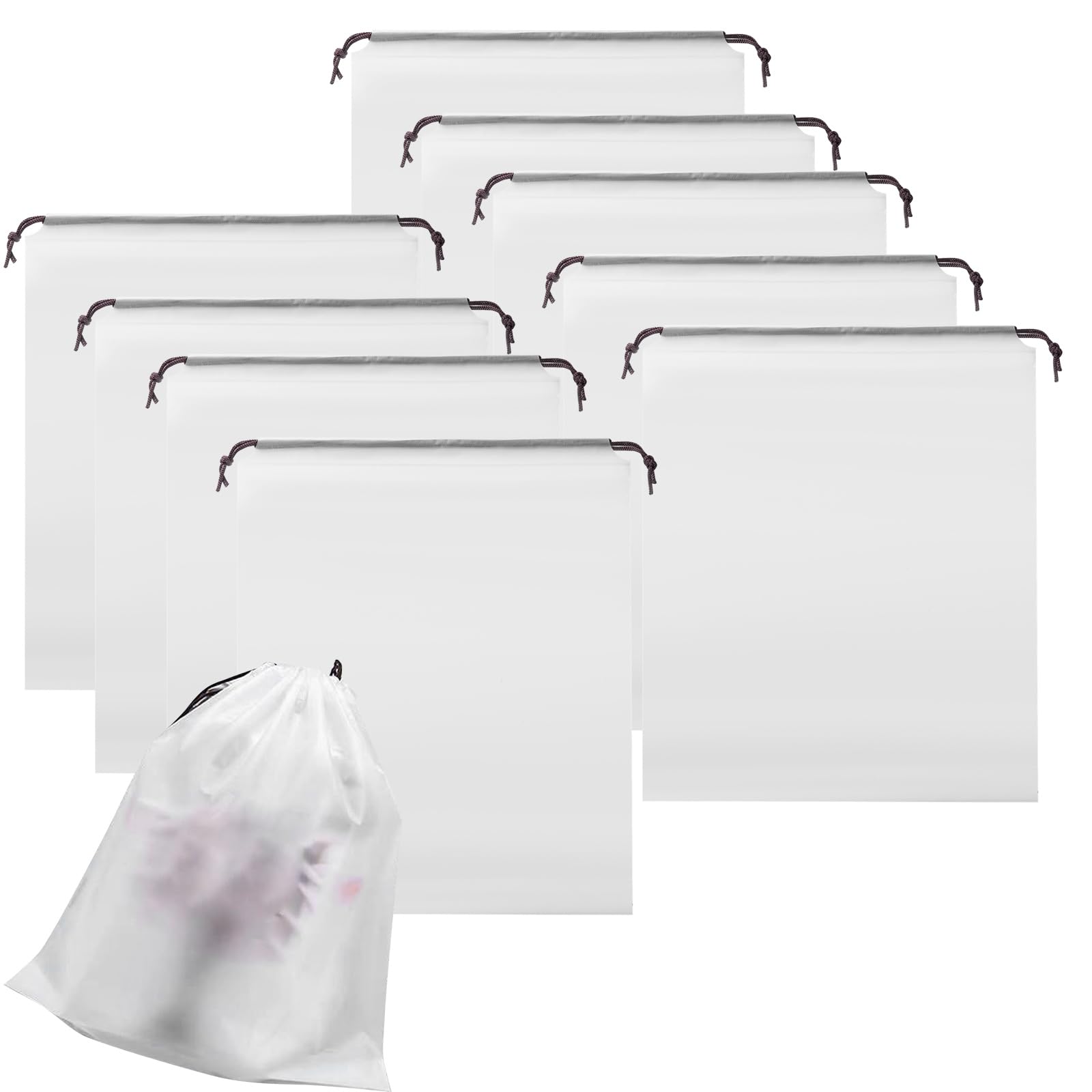 15Pcs Travel Storage Bags, Transparent Waterproof Drawstring Bags, Travel Shoe Bags, Socks, Underwear, Clothes Reusable Organizer Bag, Space Saver Dust-Proof Travel Supplies Storage Bags (3Sizes)