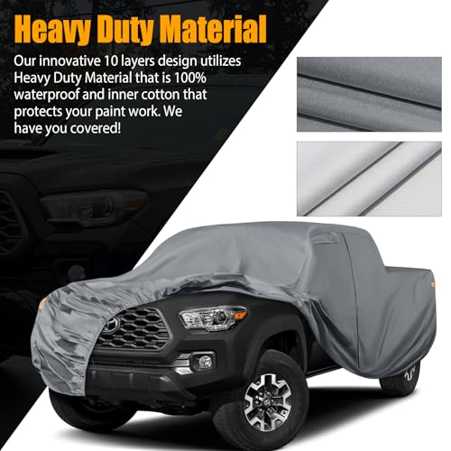 Image of Waterproof Truck Cover Replace for 2005-2025 Toyota Tacoma /Ford Ranger Crew Cab 6ft,10 Layers All Weather Car Cover with Zipper Door for Snow Rain Dust Hail Protection