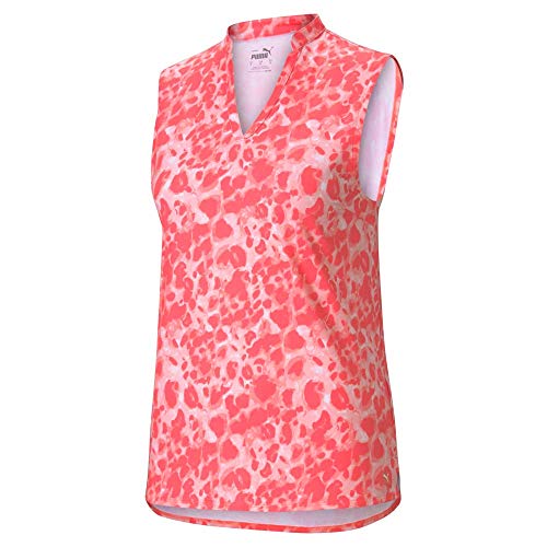 PUMA Golf Women's Standard Cloudspun Sleeveless Wilder Polo, Georgia Peach-Cloud Pink, Extra Large