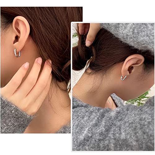 Ritach Sterling Silver Earrings for Women Chunky Silver Square Hoop Earrings Sets Hypoallergenic Geometric Minimalist Rectangle Hoops Jewelry Gifts for Women3