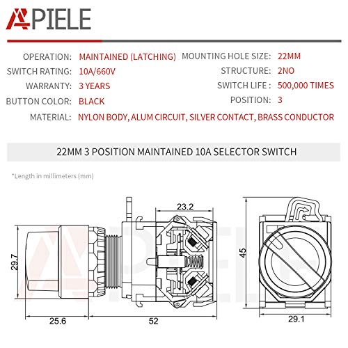 Apiele 22Mm 3 Position Selector Switch 10A 440V Push Button Switch Maintained (Pack Of 2) #TOP1