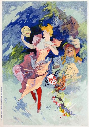 Lienzo decorativo que evoca la comedia de Jules Chéret, pintura para un dormitorio alegre