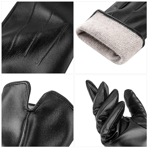 TOSWAKE Luvas de couro masculinas, pacote com 2, luvas de inverno forradas de lã térmica de poliuret