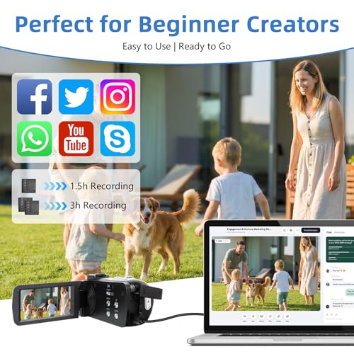 Camcorder Video Camera 4K, 42MP Vlogging Camera for YouTube with 18X Digital Zoom, 3.0" 270° Flip Screen, Includes 32GB SD Card, 2 Batteries, Remote, Webcam Mode - Image 6