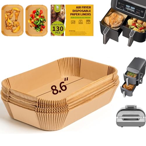 Katbite 130PCS Air Fryer Liners - Disposable Rectangle Liners, Thick Parchment Paper for Dual Air Fryer