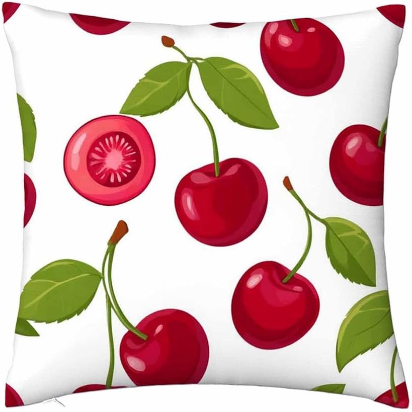 oFloral Cherry Pillow Case Sweet Red Ripe Cherries Throw Pillow Cover Square Cushion Case for Sofa Couch Car Bedroom Living Room Decor 18" x 18" inch