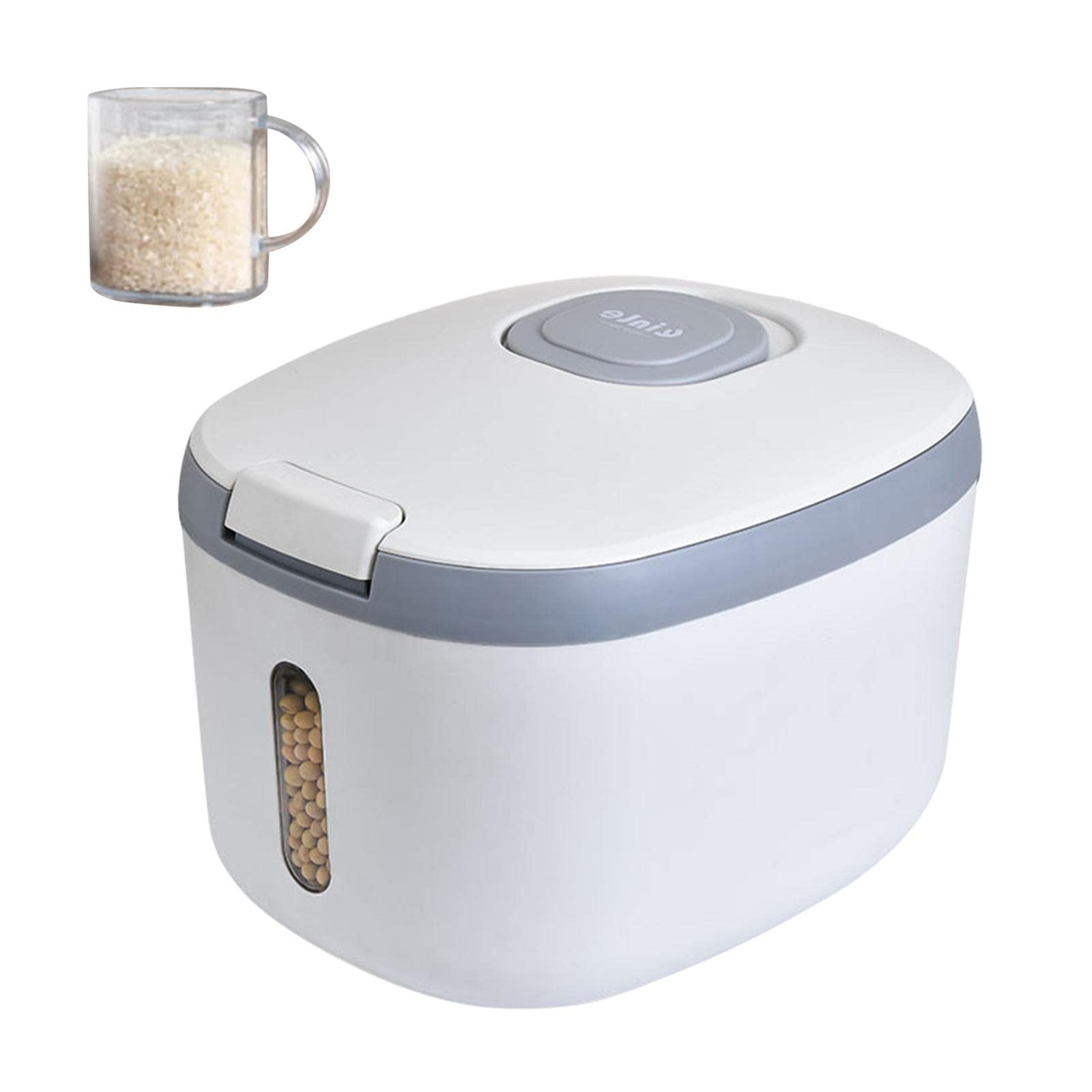 Dispenser automatico di riso, dispenser per riso e cereali, salvaspazio, a prova di umidità, con misurino, elegante dispenser per cereali da cucina