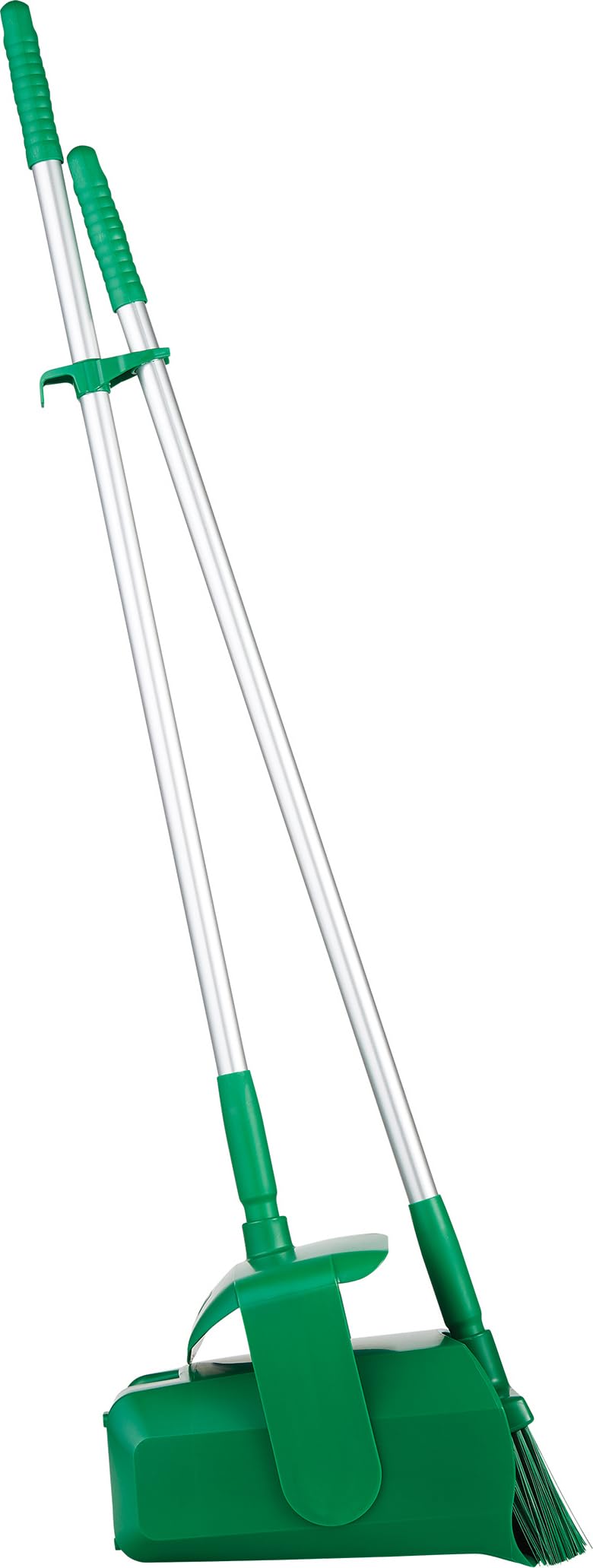 62502 - Paletta con scopa, in polipropilene/poliestere/alluminio, cestino 18 x 36 cm, manico 90 cm, verde