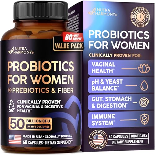 Probiotics for Women 50 Billion CFU - Vaginal Probiotics Clinically Proven for Yeast & pH Balance - Digestion & Bloating Relief - 8 Strains + Prebioti
