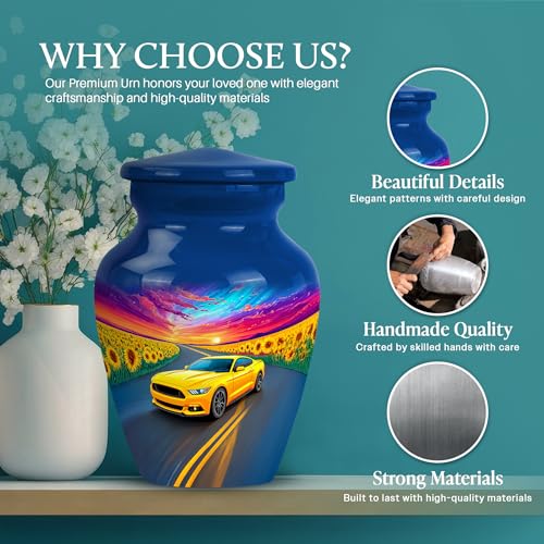 Image of Car Urn - Decorative Urn - 3 Inch - Pack of 4 - Unique Urns for Human Ashes - Memorial Urns for Male & Female - Keep Sake for Ashes