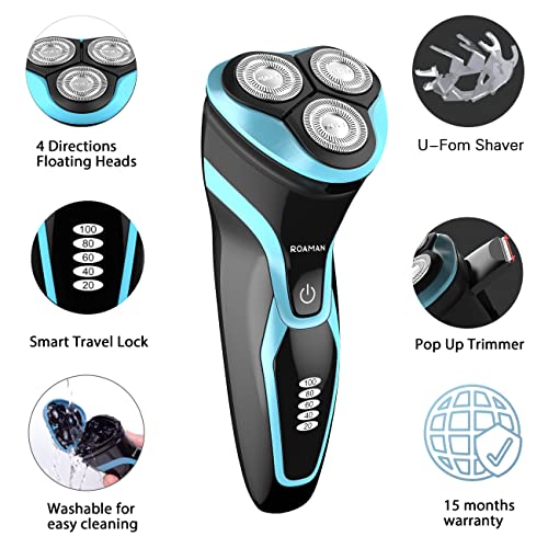 Roaman Men Electric Razor, Mens Electric Shavers Rechargeable Corded And Cordless Electric Razor For Men Wet Dry Waterproof Ipx7 Electric Shaver With Pop-Up Trimmer #TOP3