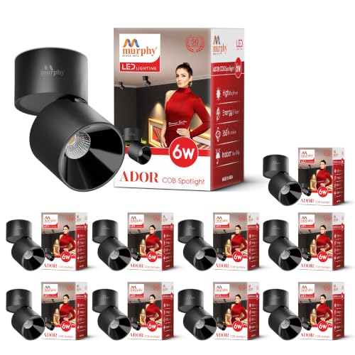 Image of Murphy Ador 6W LED Surface COB Spot Light | Warm White 3000K | 360 Rotatable & 90 Adjustable | Aluminium Body | Black Reflector | BIS Approved | 100 lm /W | 2 Year Warranty | Pack of 10