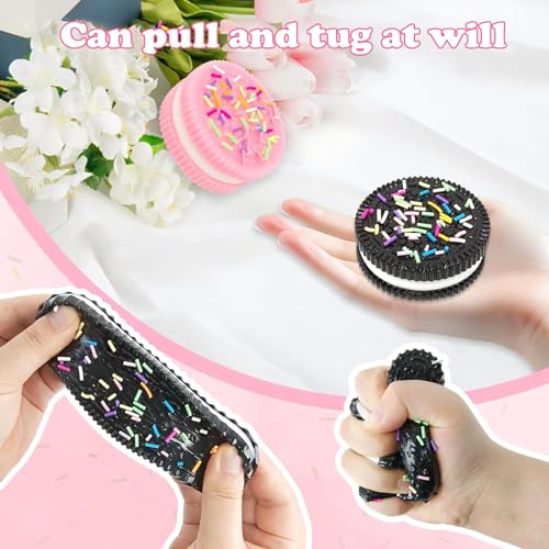 YEWCEP 2 Stück Taba Squishy, Squishy Toy, Squishy Für Oreo, Keks-Stressabbau-Spielzeug, Quetsch Spielzeug, Antistress Spielzeug, Anti Stress Spielzeug, Fufu Squishy (Schwarz+ Rosa)