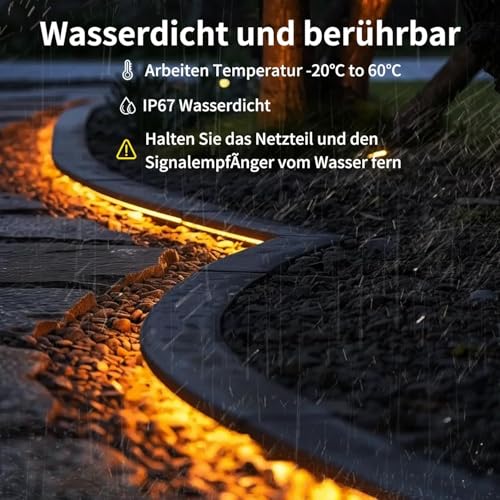 BUNACET Neon LED Strip Warmweiss 8M 24V, LED Streifen Dimmbar 3000K, IP67 Wasserdicht Neon Schlauch Lichtband Flexibel LED Band mit Fernbedienung und Netzteil, Silikon Lichtleiste für Innen Aussen