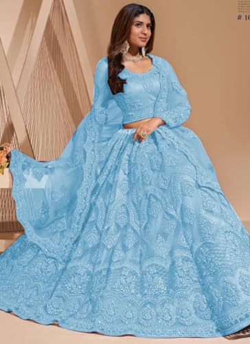 Image of ZAALIMA FASHION Women's Semi Stitched satin blend Lehenga Choli with Embroidered Pattern Unstitched Blouse and Dupatta Set | Women's Lehenga Cholis
