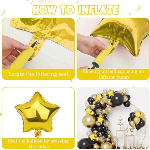 Image of Party Propz Golden Star Foil Balloons For Birthday Decoration - Pack of 25 Pcs Foil Star Balloons For Decoration | Golden Curling Ribbon | Gold Foil Balloons For Decoration | Gold (Foil)