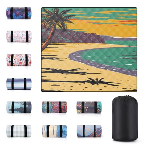 memKiya 60x80' Waterproof Picnic Blankets Outdoor Sandless Beach Blanket Foldable Padded Ground Grass Park Lawn Mat Tent Camping Rug Backpack Hiking Roadtrip Gadgets Gifts Rv Car Travel Trailers Items