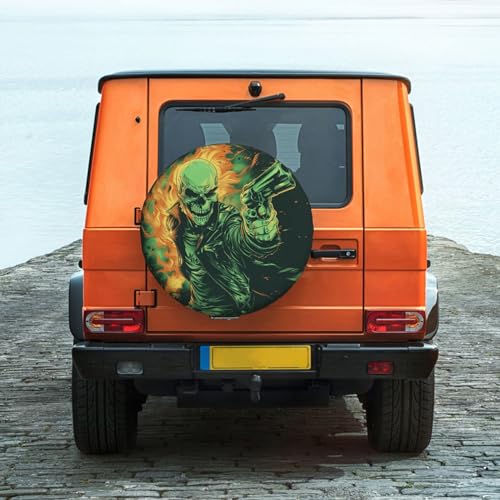 Image of Skull Spare Tire Cover, Universal Wheel Tire Cover Funny Skull Skeleton Tire Protectors for Trailer RV SUV Truck Camper 14 Inch