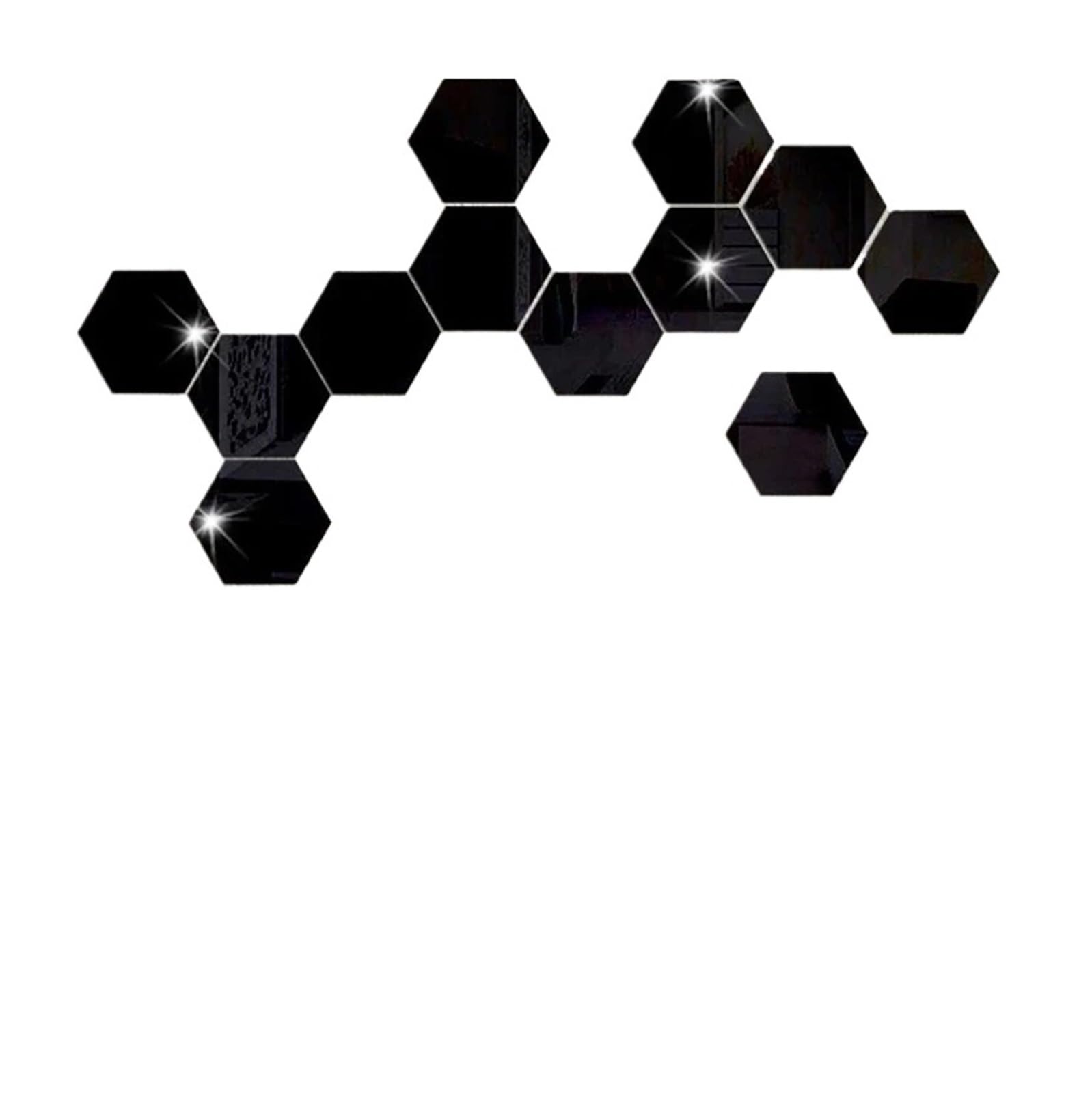 Hexagonal Mirror Wall Sticker Hexagon Mirror Wall Stickers Self Adhesive Removable Livingroom Bathroom Bedroom Wall Decoration Mirror Home Decoration(12pcs Black,M 100x85x50mm)