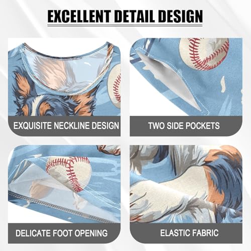 ALAZA Baseball Dog Blue Pajamas Set Short Sleeve Cotton Sleepwear Summer Pjs 2 Piece 5-14Y4