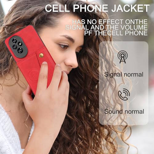 Image of for Honor 200 Pro 5G Case with Card Slots Kickstand Leather + TPU Phone Cover - Red