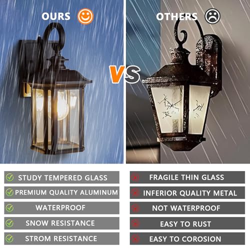 Image of JYZ Dusk to Dawn Outdoor Wall Lighting, 19 Inch Large Exterior Porch Light Fixture, Waterproof Outdoor Wall Mount Lantern, Classic Black Sconce Lamp Outside for House Doorway Garage Patio Yard