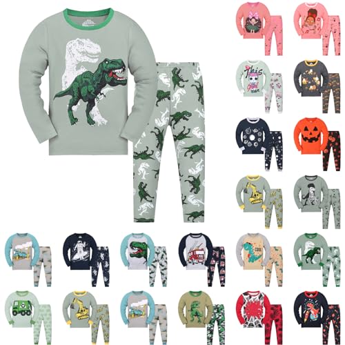 Dasongff - Conjunto de pijamas para niños y niñas, 2 unidades – Ropa de dormir estampada Dinosaurio Camión Dibujos Animados Traje de Noche Pijama de Manga Larga para Niños Pijashorts de 2 a 10 años