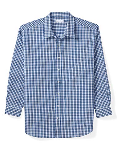 Amazon Essentials Men's Big & Tall Long-Sleeve Plaid Casual Poplin Shirt fit by DXL, Blue Check, 2X