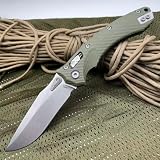 Outdoor Folding Pocket Knife with 3.9' M390 Stonewashed Blade, OD-Green G10 Handle, Crossbar-Lock Mechanism for Camping, Hiking, Survival, EDC