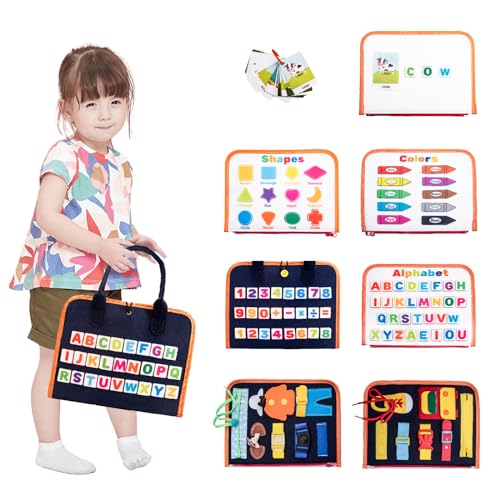 Achiyway Montessori Toys for 1 2 3 4 Year Old, 7-in-1 Baby Games with Puzzle, Animals Alphabet, Fishing Games, Educational Learning Fine Motor Skills (Letter and Number, Orange)