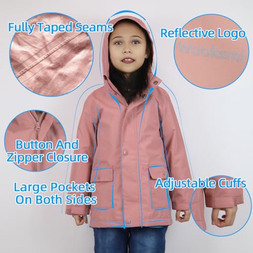 Kids Rain Jacket Boys Girls Lightweight Windbreaker With Hood Cotton Lined Waterproof Coat3