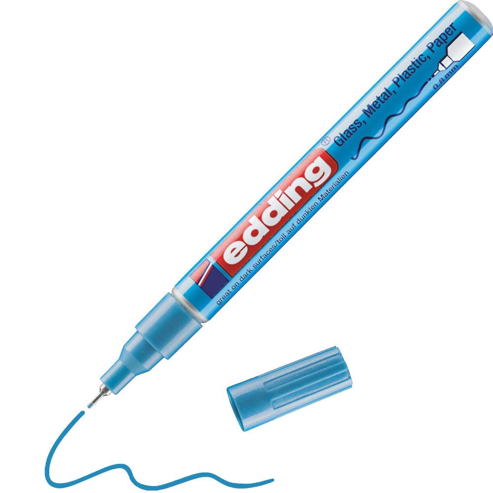 edding 780 gloss paint marker - light blue metallic - 1 paint marker - extra-fine round nib 0.8 mm - paint pen for glass, pebbles, wood, plastic, paper - waterproof, high coverage